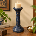 Handcrafted antique navy blue candle stand for floor décor – hoWme