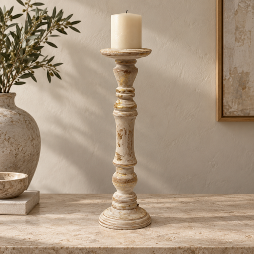 Handcrafted antique white and gold candle stand for floor décor – hoWme