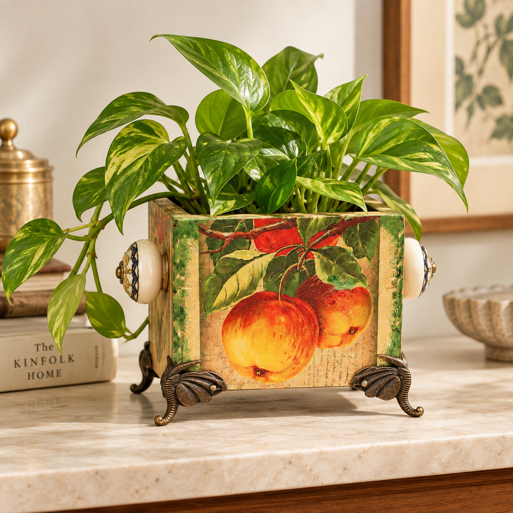 Handcrafted apple decoupage planter for table or shelf décor – hoWme