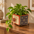 Handcrafted blue and red decoupage planter for table or shelf décor – hoWme