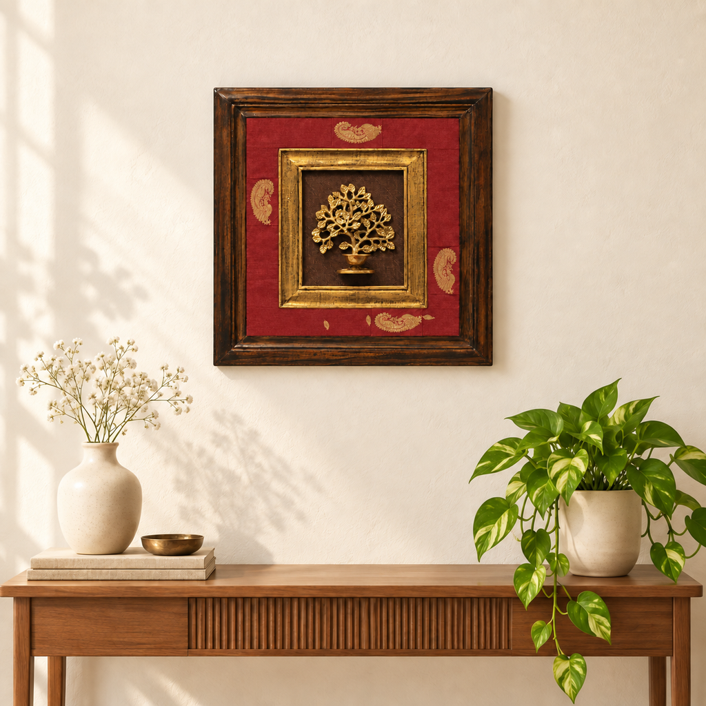 Handcrafted Bodhi tree with diya for wall décor – hoWme
