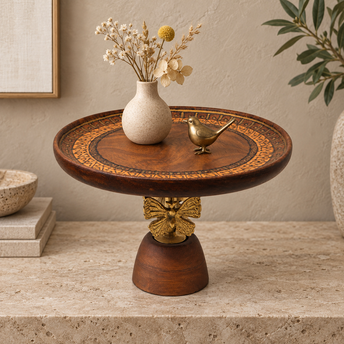 Handcrafted wooden butterfly pedestal stand for table or shelf décor – hoWme