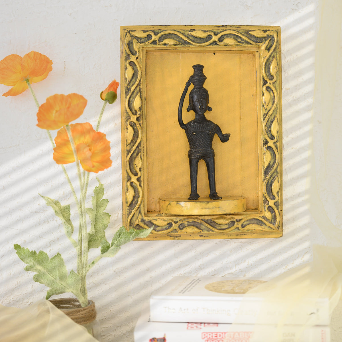 Handcrafted Original carved wooden frame with brass artefact for table or shelf décor – hoWme