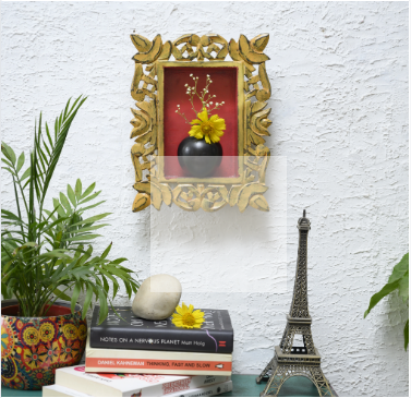 Handcrafted Carved wooden frame box with terracotta pot styled on wall – hoWme