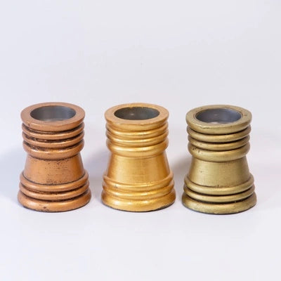 Handcrafted Copper wooden candle stand shown with complementary metallic finishes – hoWme