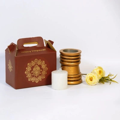 Handcrafted Copper wooden decorative candle stand styled for festive gifting – hoWme