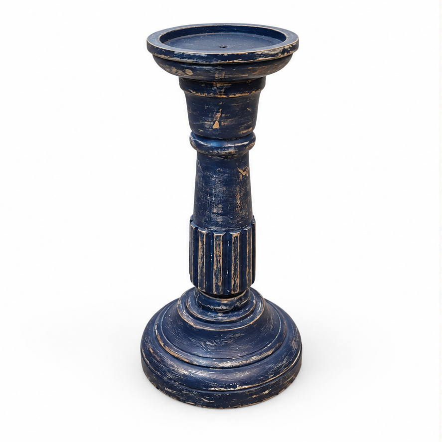 Handcrafted Antique Navy Blue Candle Stand on white background for floor décor – hoWme