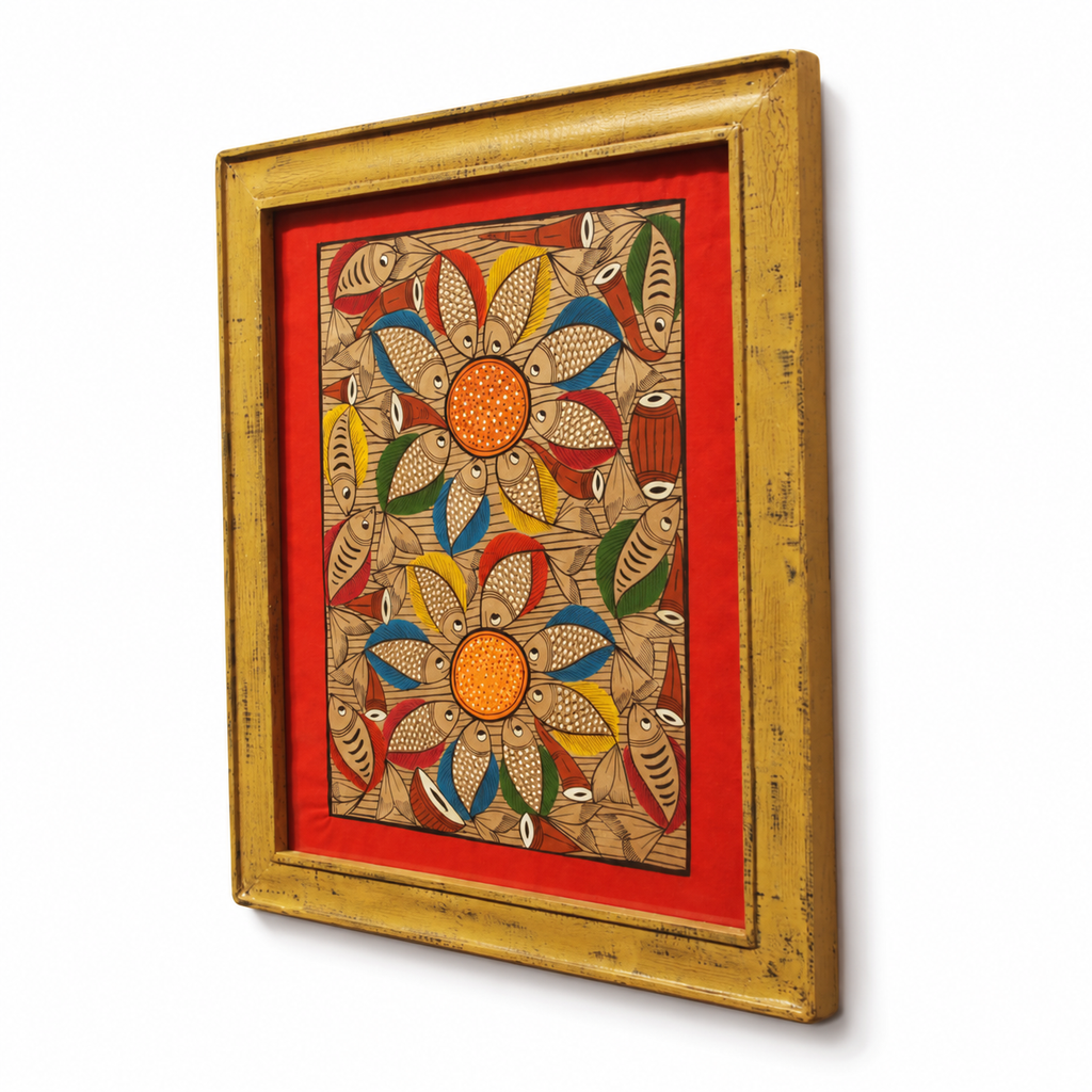 Handcrafted folk art hand painting – angled view for wall décor – hoWme
