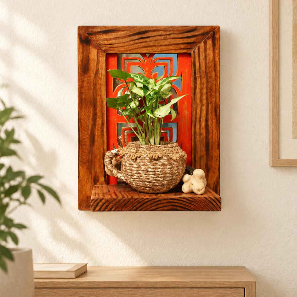 Handcrafted Gulnaar heritage shelf red for wall décor – hoWme