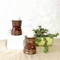 Handcrafted Maroon wooden decorative candle stand set of two styled with candles for table or shelf décor – hoWme