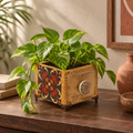 Handcrafted red and blue decoupage planter for table or shelf décor – hoWme