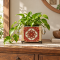 Handcrafted Red Floral Medallion Decoupage Planter for table or shelf décor – hoWme
