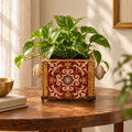 Handcrafted red decoupage planter for table or shelf décor – hoWme