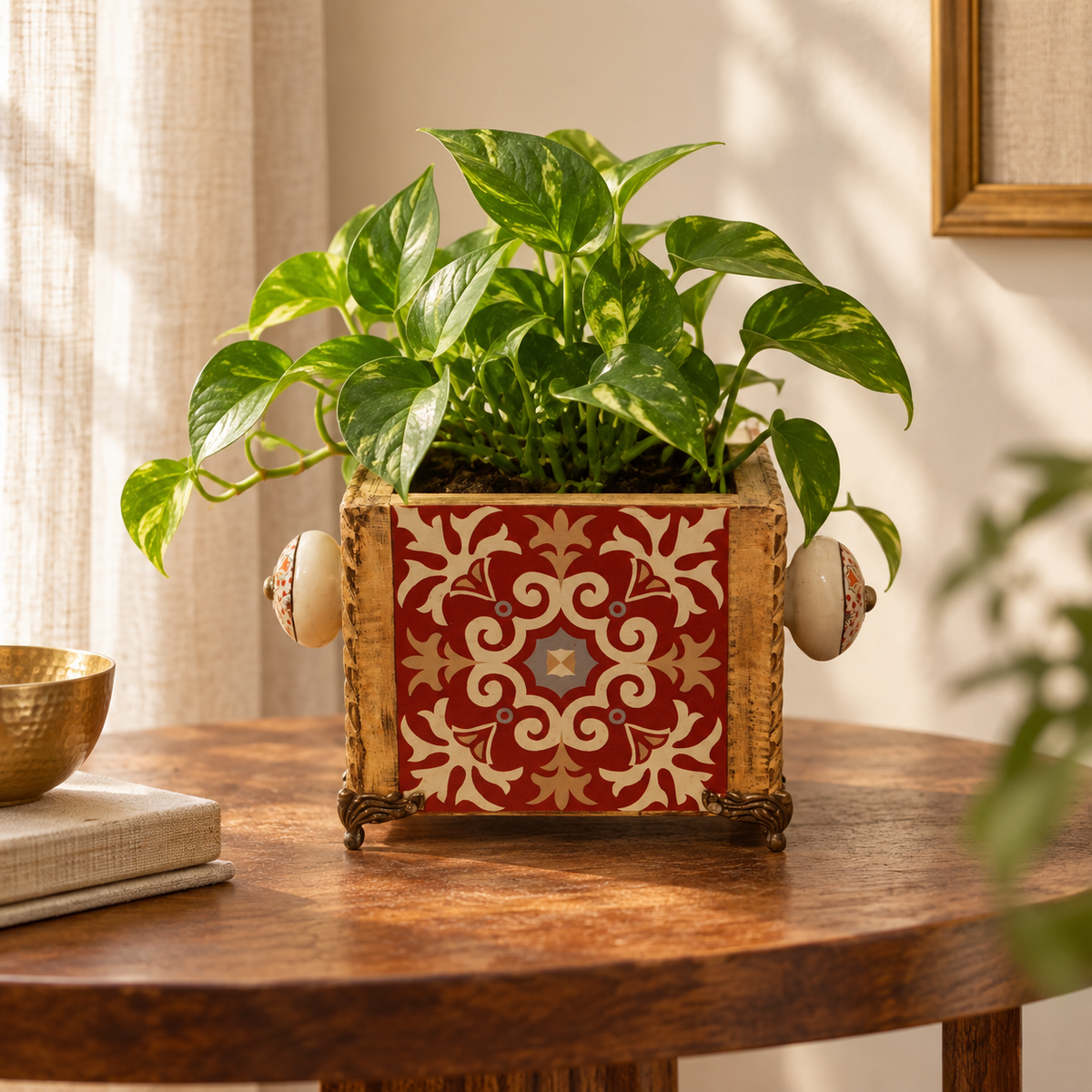 Handcrafted red decoupage planter for table or shelf décor – hoWme