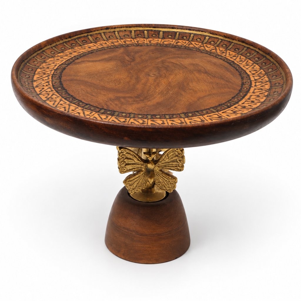 Handcrafted wooden butterfly pedestal stand – front view for table or shelf décor – hoWme
