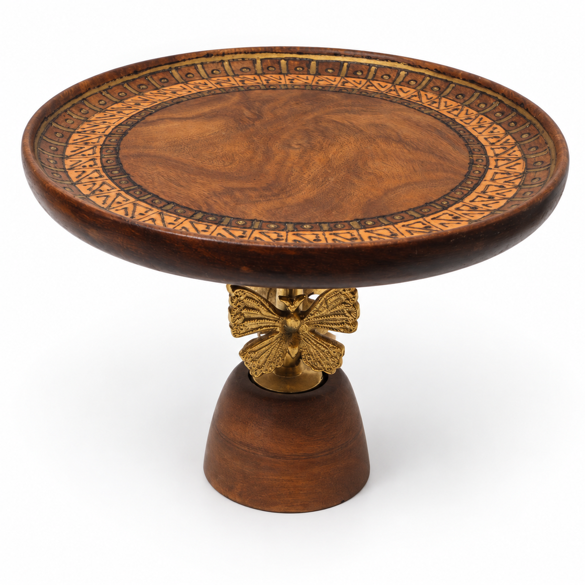 Handcrafted wooden butterfly pedestal stand – front view for table or shelf décor – hoWme
