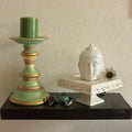 Green and gold handcrafted wooden floor candle stand – hoWme
