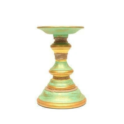Handcrafted Hand-painted wooden floor candle stand in green and gold – hoWme