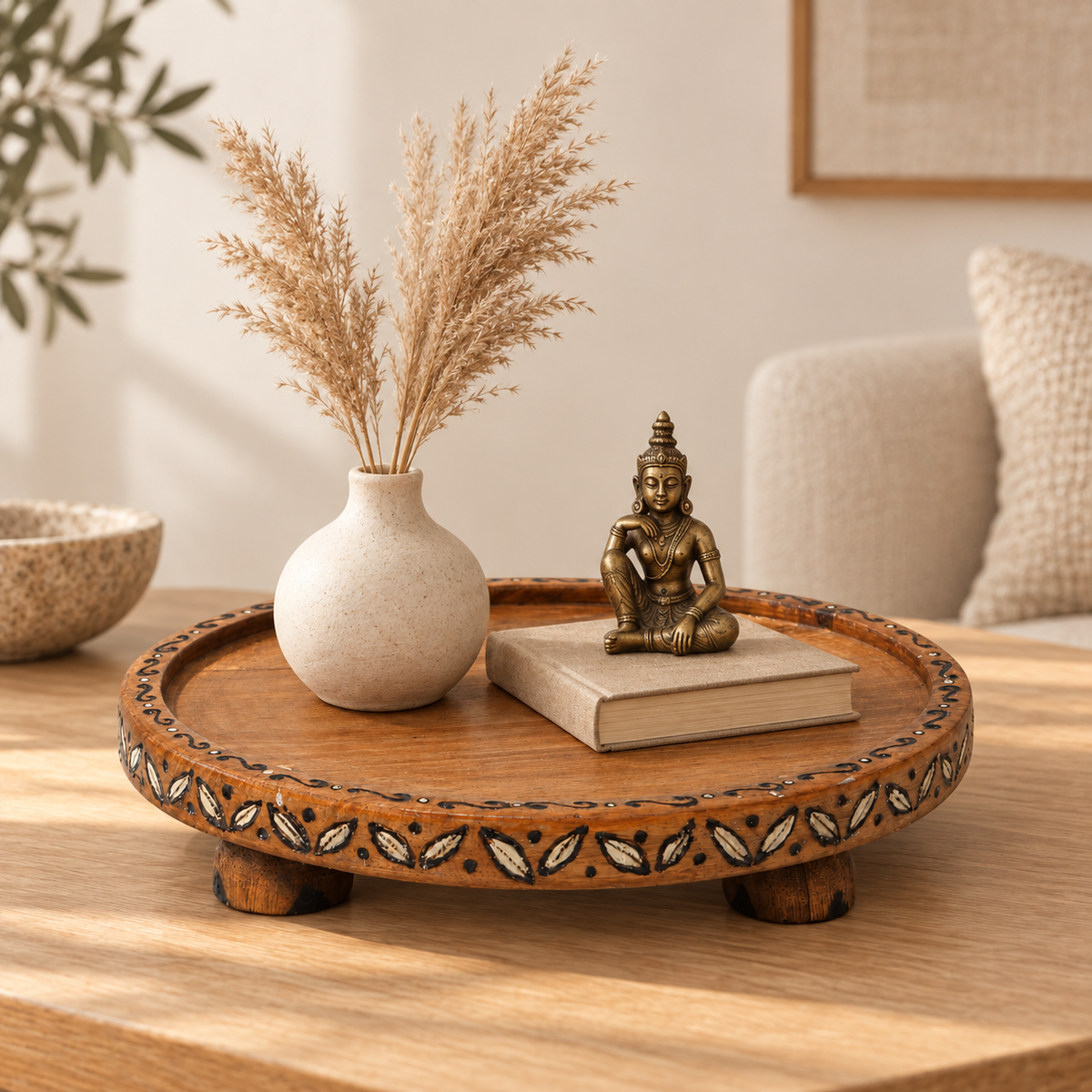 Handcrafted wooden pedestal platter for table or shelf décor – hoWme