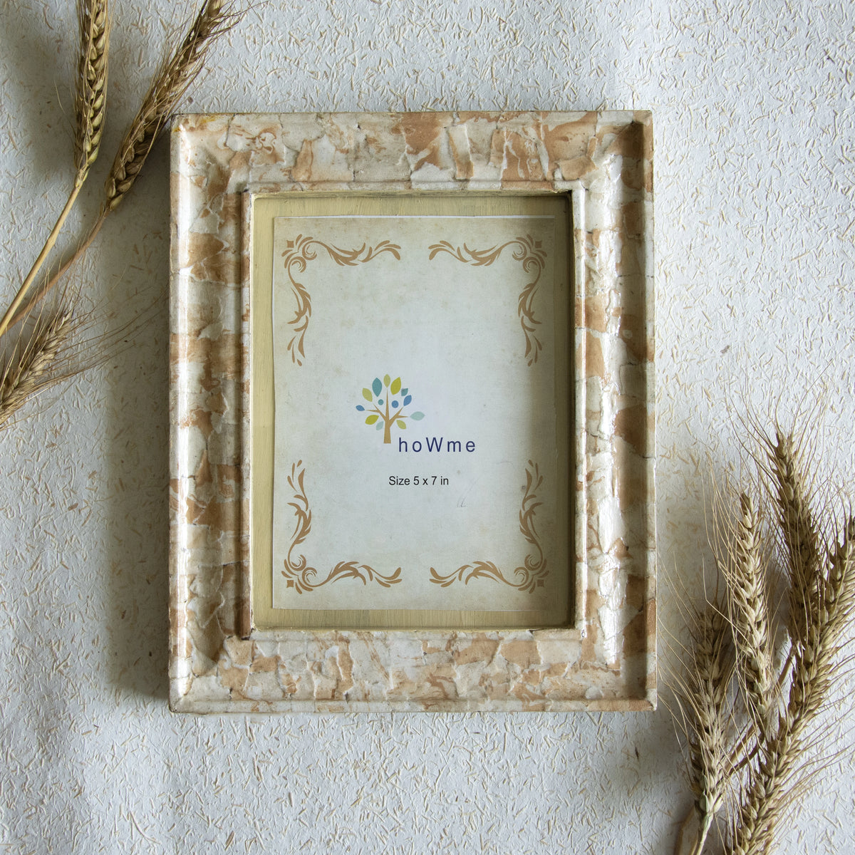 Handcrafted Large beige wooden photo frame with decoupage finish for table or shelf décor – hoWme