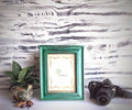 Handcrafted Large green wooden photo frame with distressed vintage finish for table or shelf décor – hoWme