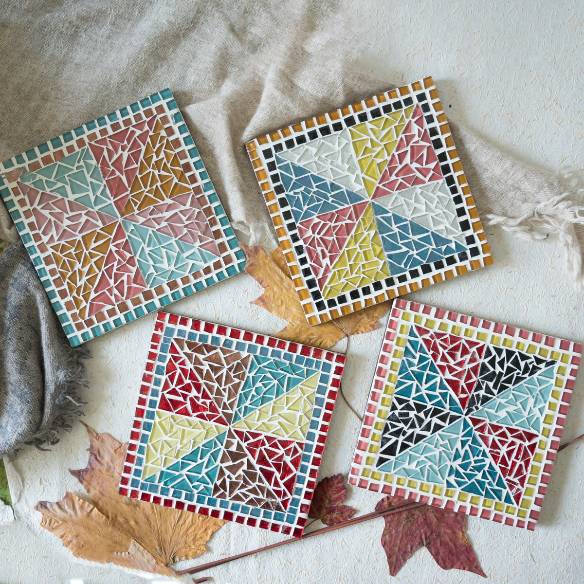 Multicolour mosaic MDF coasters set of four - hoWme