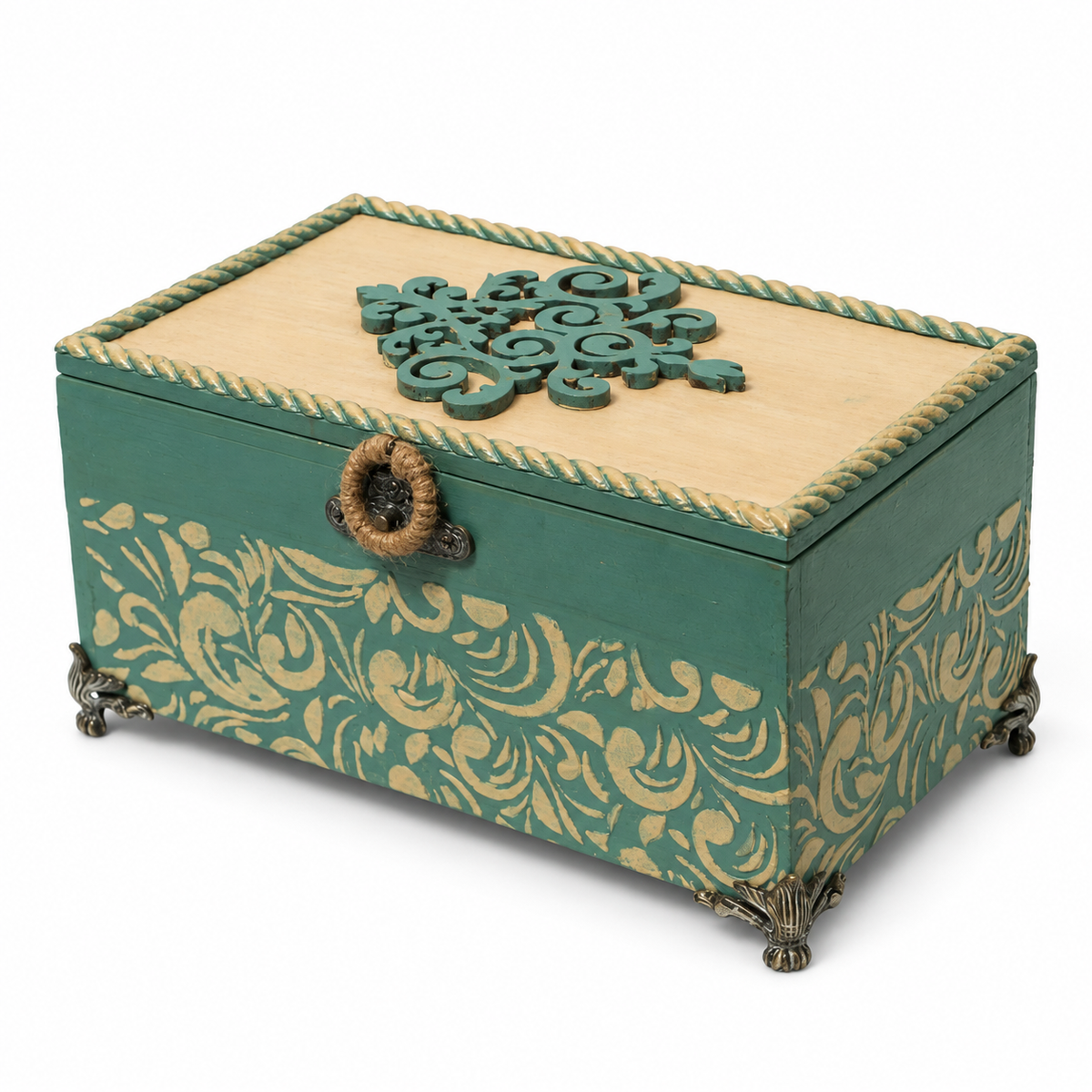 Multipurpose wooden box with brass detail on white background for table or shelf décor – hoWme