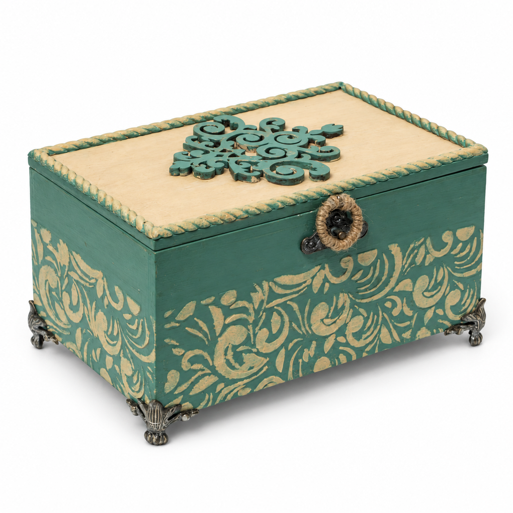 Multipurpose wooden box with brass detail – alternate white background view for table or shelf décor – hoWme