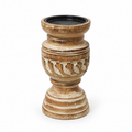 Off-white handcrafted wooden candlestick with candle included – hoWme