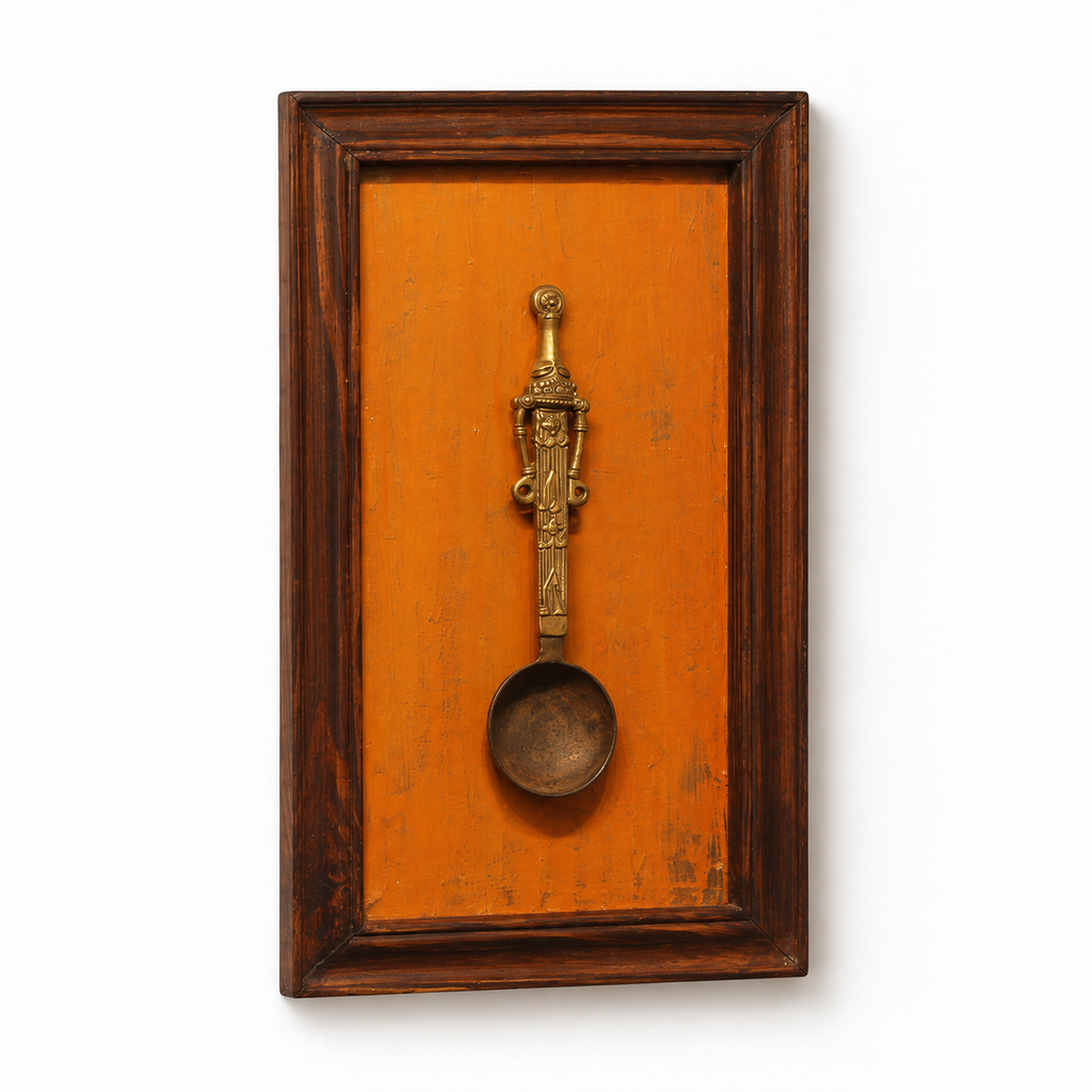 Handcrafted Framed Tribal Ladle Orange Backdrop front view for wall décor – hoWme