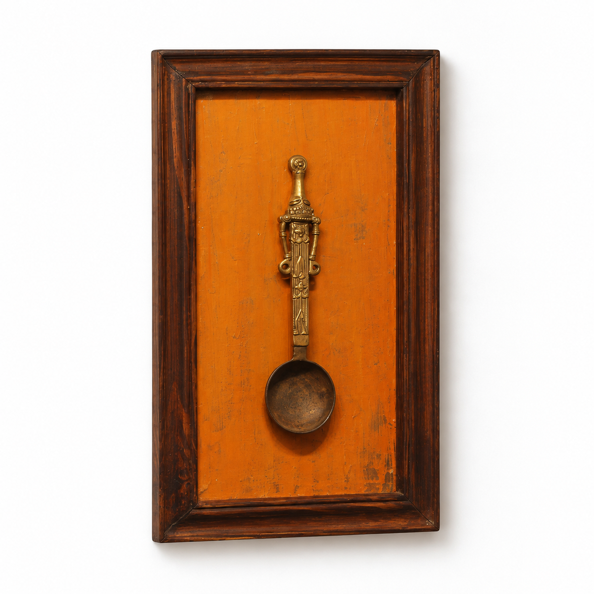 Handcrafted Framed Tribal Ladle Orange Backdrop front view for wall décor – hoWme