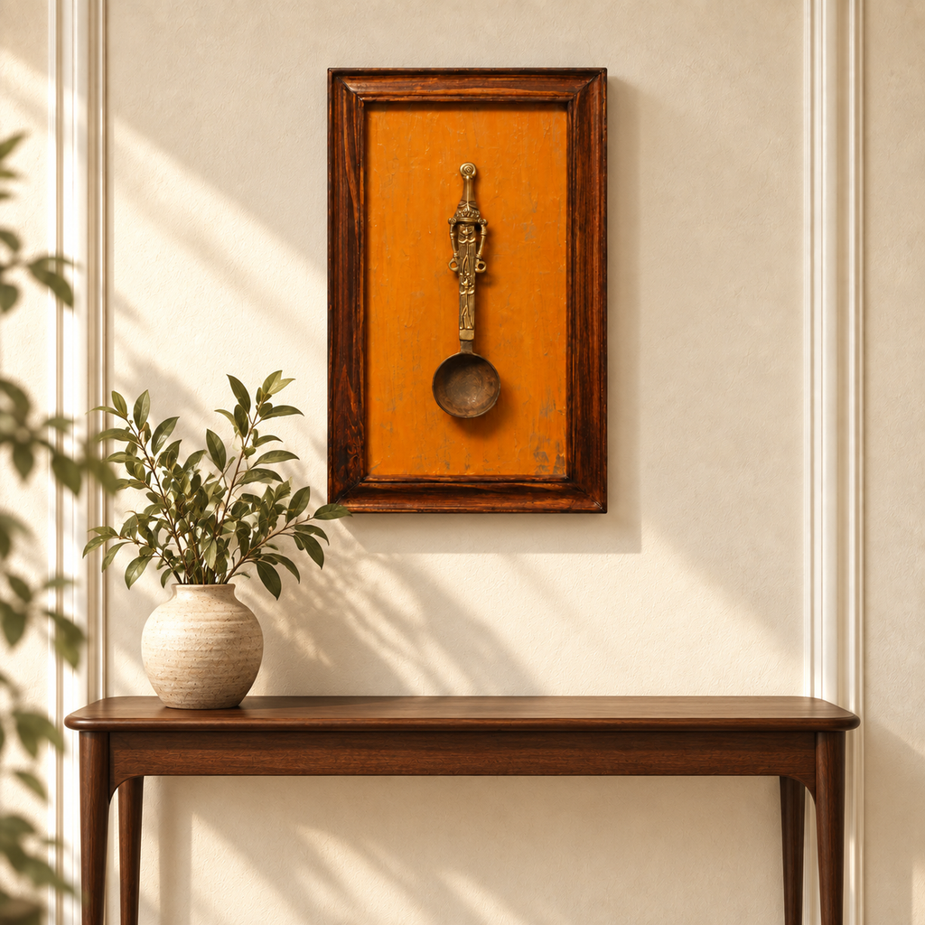 Handcrafted Framed Tribal Ladle Orange Backdrop console styling creative for wall décor – hoWme