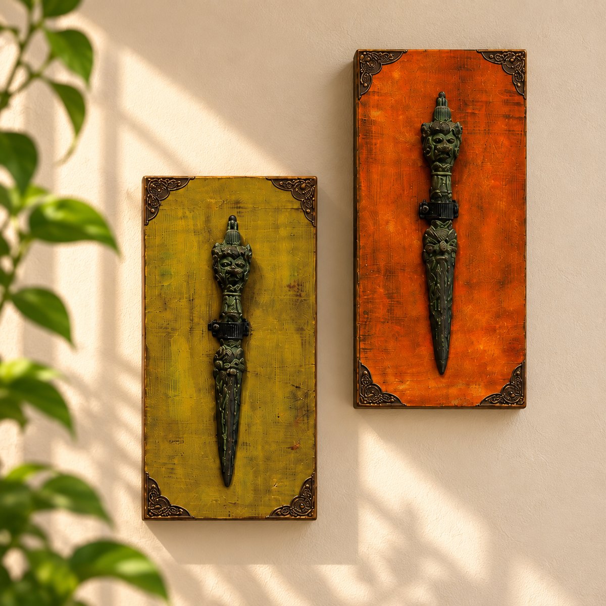 Orange and yellow wall panels shown together in a room setting. hoWme