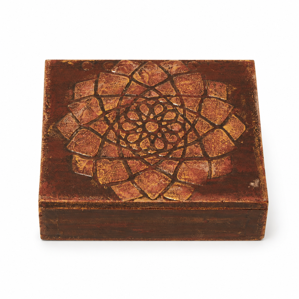 Purple wooden playing card box on white background – view one for table or shelf décor – hoWme