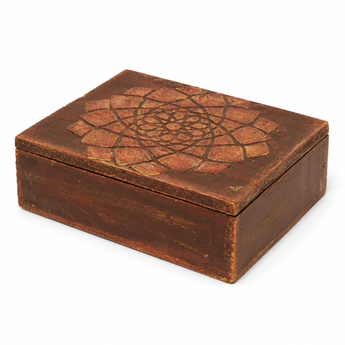 Purple wooden playing card box on white background – view two for table or shelf décor – hoWme