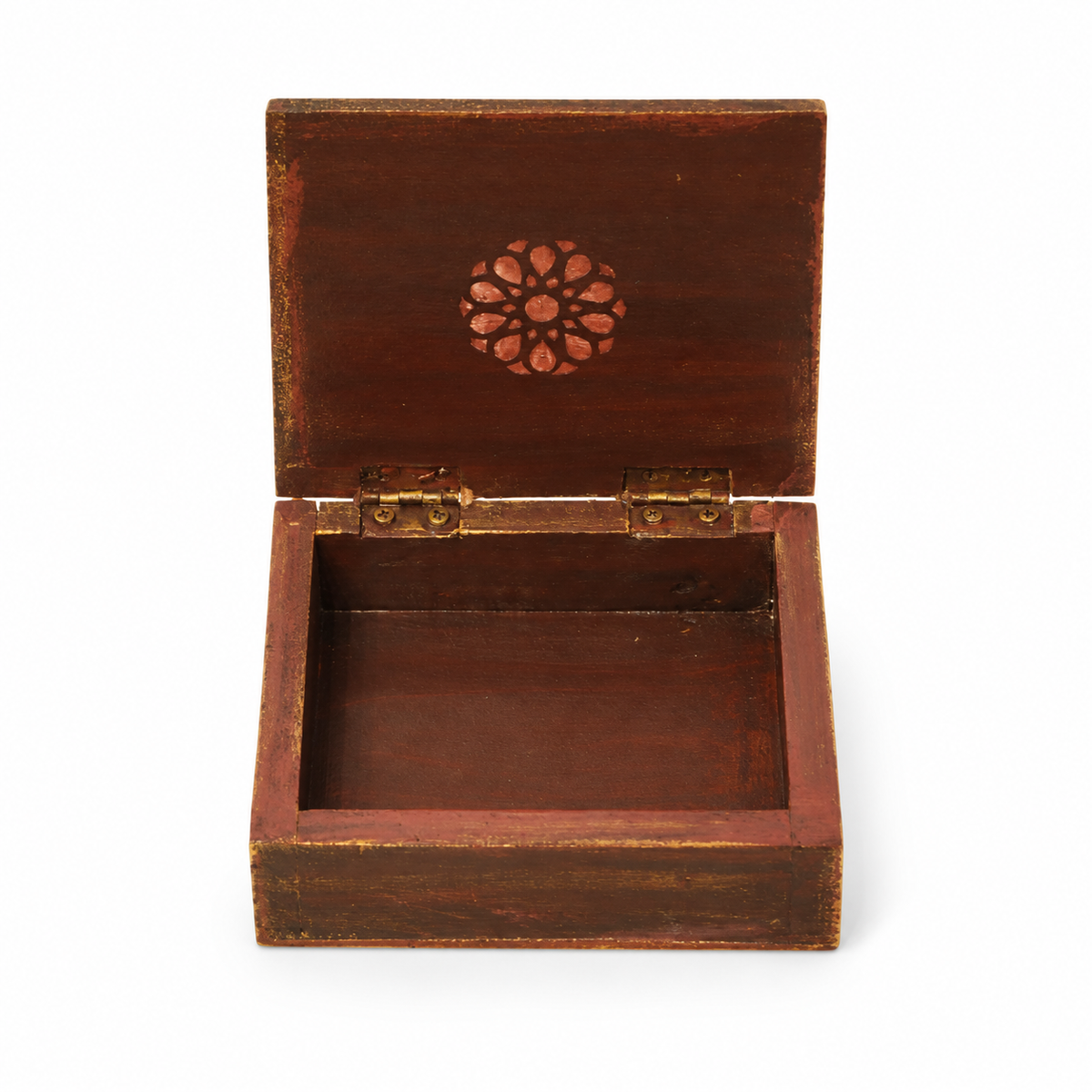Purple wooden playing card box on white background – view three for table or shelf décor – hoWme
