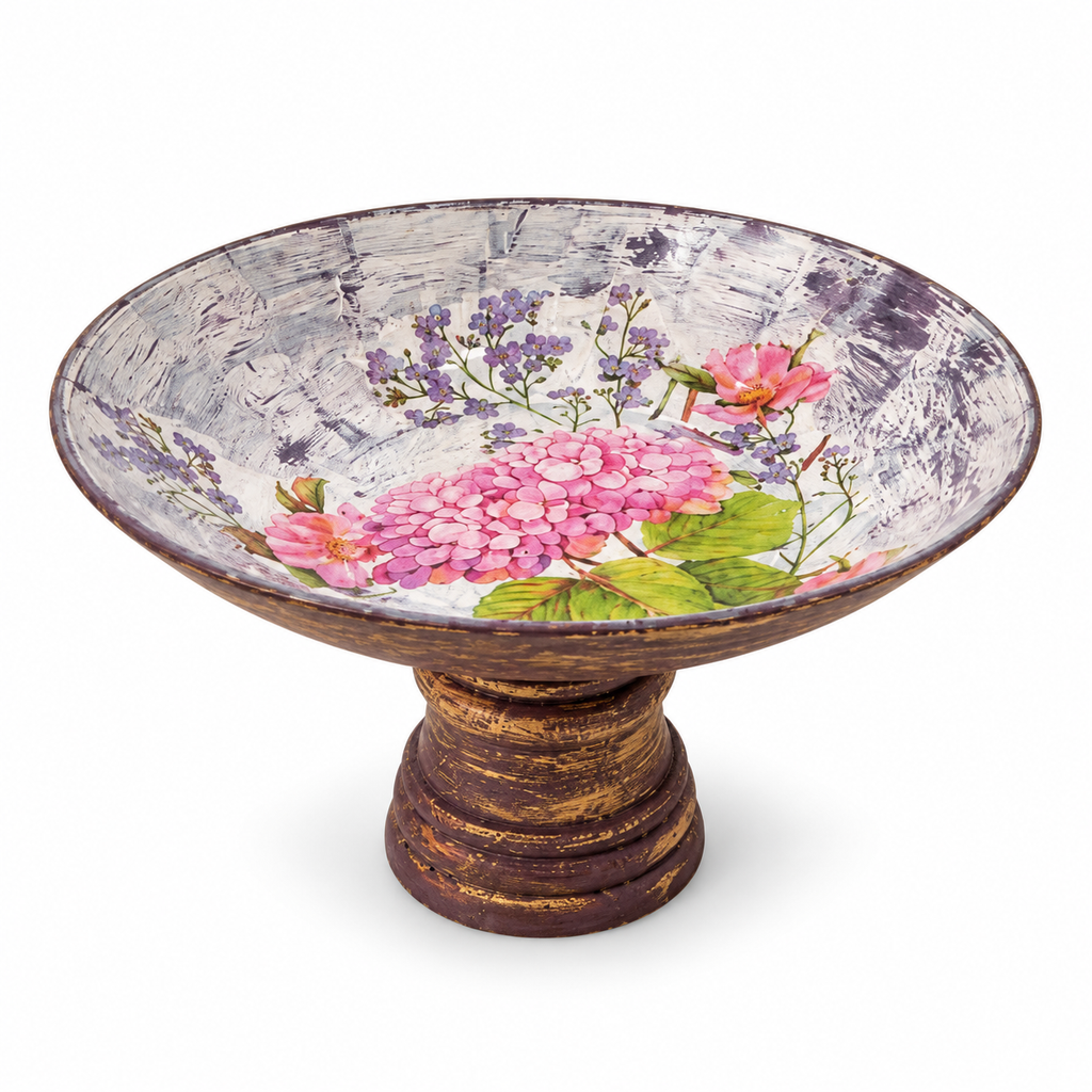 Red and purple handcrafted wood and glass fruit bowl on a white background for table or shelf décor – hoWme
