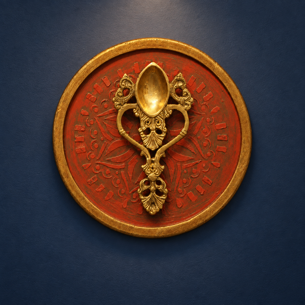 Handcrafted Framed Brass Camphor Aarti Red Backdrop indigo wall creative – hoWme