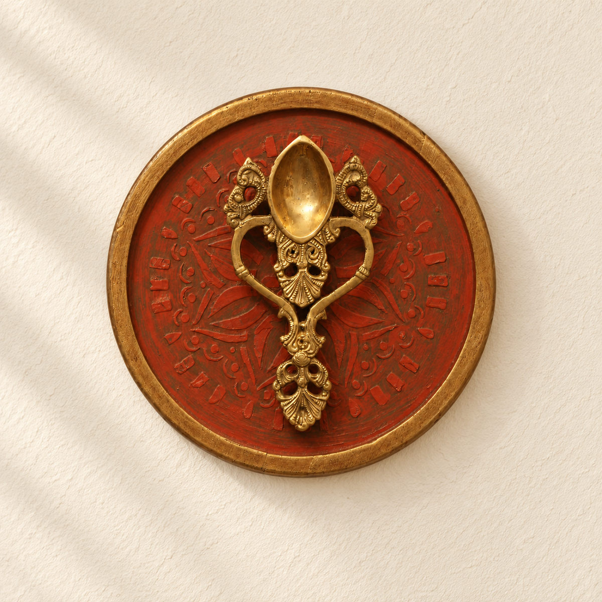 Handcrafted Framed Brass Camphor Aarti Red Backdrop ivory wall creative – hoWme