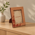 Red vintage floral wooden photo frame styled on a wooden console hoWme