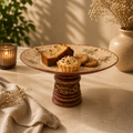 Red wood and glass cake stand – styled interior view for table or shelf décor – hoWme