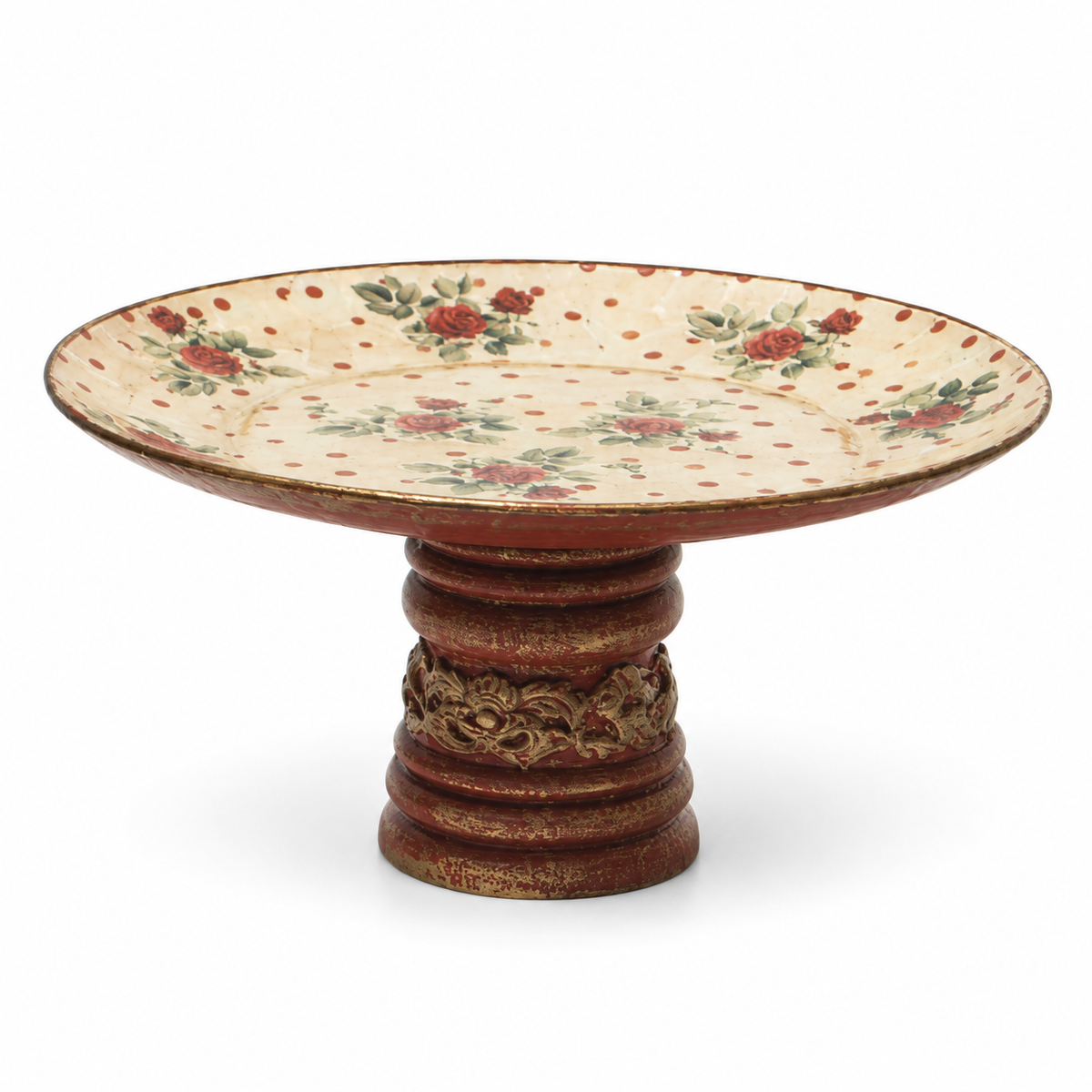 Red wood and glass cake stand on white background for table or shelf décor – hoWme