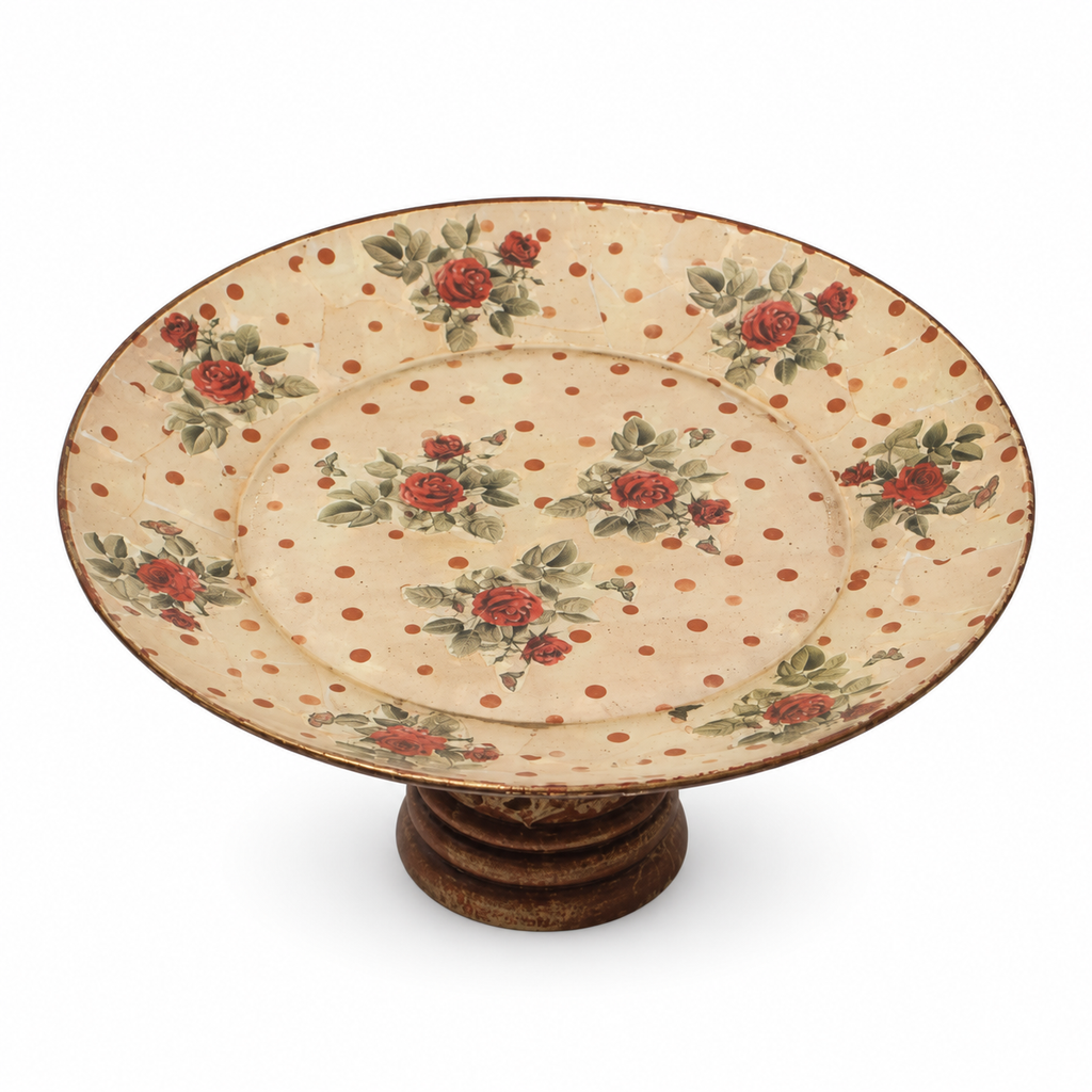 Red wood and glass cake stand – alternate white background view for table or shelf décor – hoWme