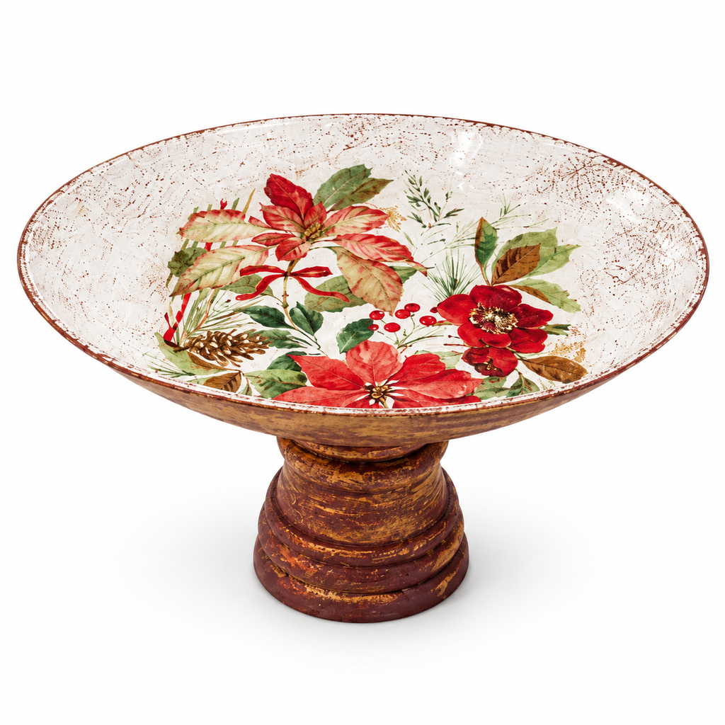 Red handcrafted wood and glass fruit bowl for table or shelf décor – hoWme