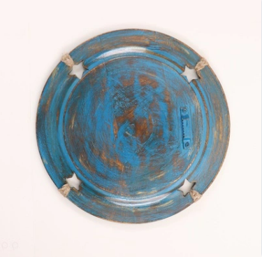 Handcrafted Back view of turquoise distressed circular wooden wall mirror – hoWme