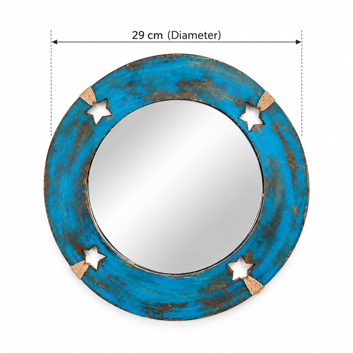 Handcrafted Turquoise distressed circular wooden wall mirror dimensions 29 cm diameter – hoWme