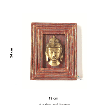 Handcrafted Wooden frame with brass Buddha artefact dimensions 24 cm by 19 cm for table or shelf décor – hoWme