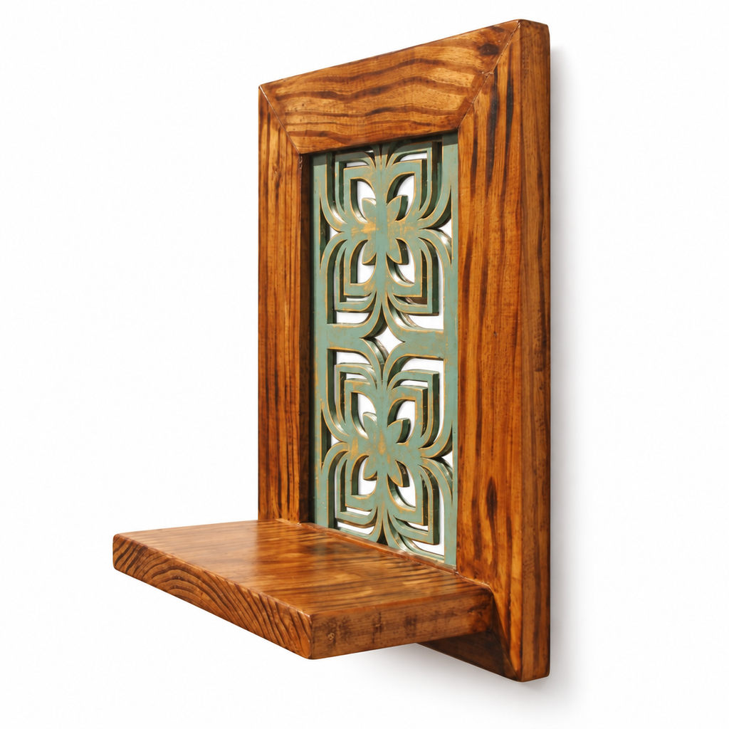 Handcrafted Gulnaar Heritage Shelf Blue on white background for wall décor – hoWme
