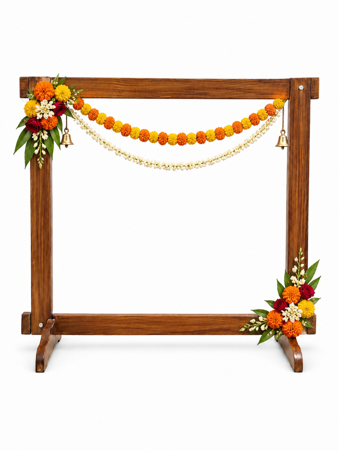 Handcrafted Wooden display frame styled with festive flower garlands; decorations not included – hoWme