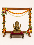 Handcrafted Wooden display frame styled with Ganesha and garlands; accessories not included – hoWme